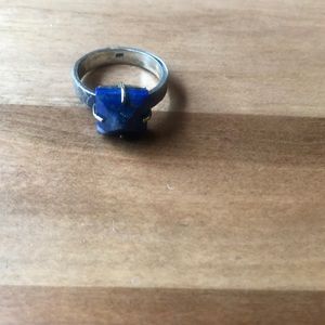 Lapis pyramid ring, pounded silver